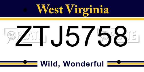 ZTJ5758 West Virginia License Plate