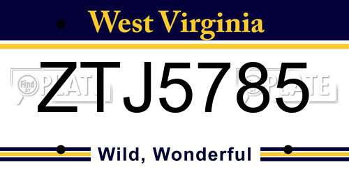 ZTJ5785 West Virginia License Plate