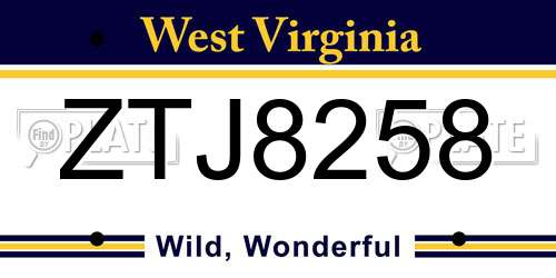 ZTJ8258 West Virginia License Plate