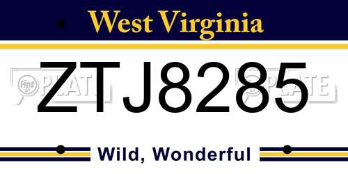 ZTJ8285 West Virginia License Plate