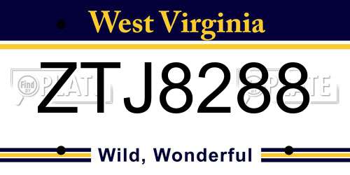 ZTJ8288 West Virginia License Plate