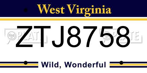ZTJ8758 West Virginia License Plate
