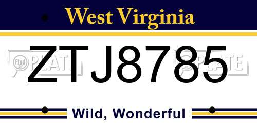 ZTJ8785 West Virginia License Plate
