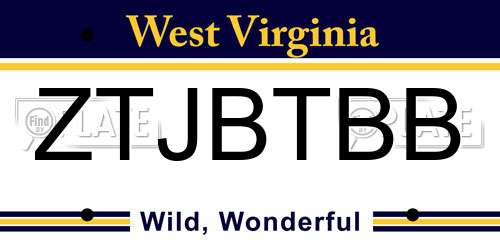 ZTJBTBB West Virginia License Plate