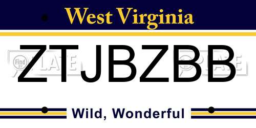 ZTJBZBB West Virginia License Plate