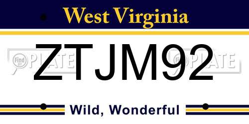 ZTJM92 West Virginia License Plate