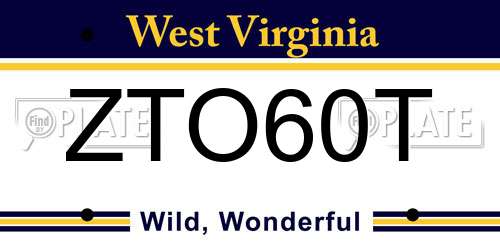 ZTO60T West Virginia License Plate