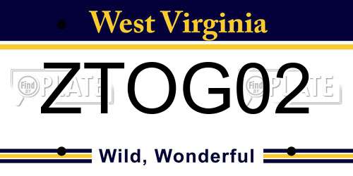 ZTOG02 West Virginia License Plate
