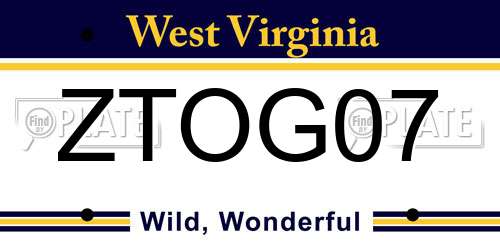 ZTOG07 West Virginia License Plate