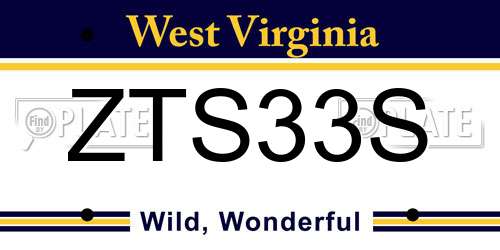 ZTS33S West Virginia License Plate