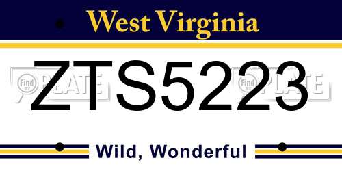 ZTS5223 West Virginia License Plate
