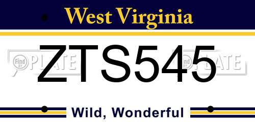 ZTS545 West Virginia License Plate