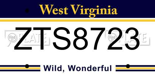ZTS8723 West Virginia License Plate