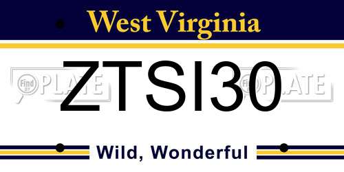 ZTSI30 West Virginia License Plate