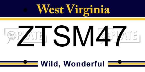 ZTSM47 West Virginia License Plate