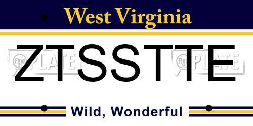 ZTSSTTE West Virginia License Plate