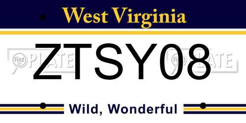 ZTSY08 West Virginia License Plate