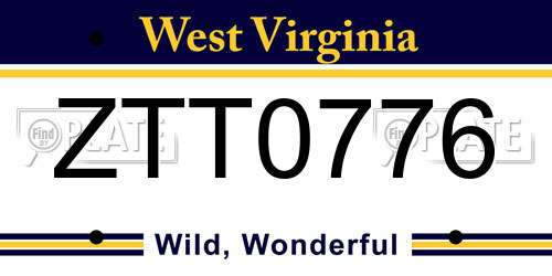 ZTT0776 West Virginia License Plate