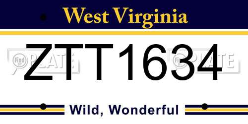 ZTT1634 West Virginia License Plate