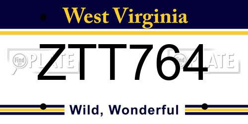 ZTT764 West Virginia License Plate