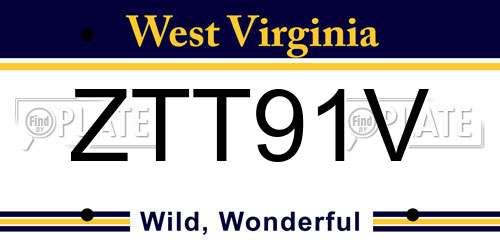 ZTT91V West Virginia License Plate