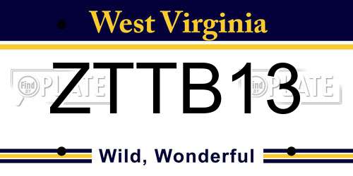 ZTTB13 West Virginia License Plate