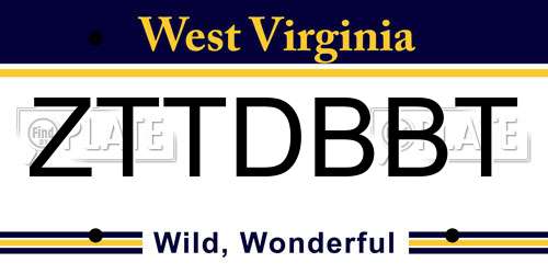 ZTTDBBT West Virginia License Plate