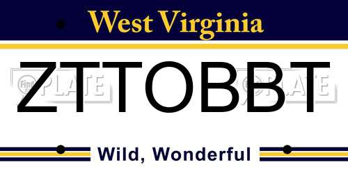ZTTOBBT West Virginia License Plate