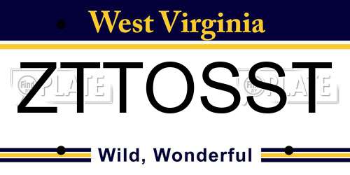 ZTTOSST West Virginia License Plate