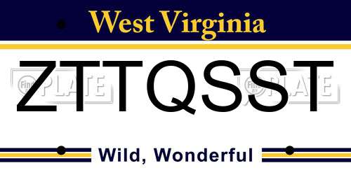 ZTTQSST West Virginia License Plate