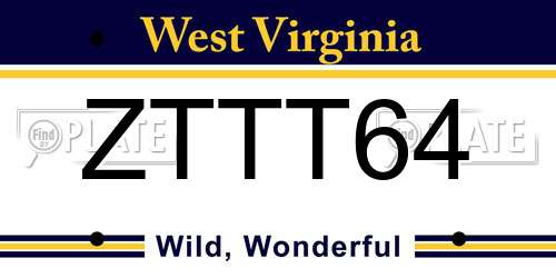 ZTTT64 West Virginia License Plate