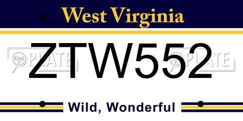 ZTW552 West Virginia License Plate