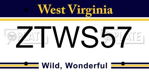 ZTWS57 West Virginia License Plate