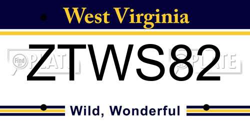 ZTWS82 West Virginia License Plate