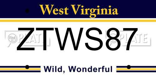 ZTWS87 West Virginia License Plate