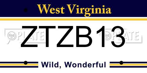 ZTZB13 West Virginia License Plate
