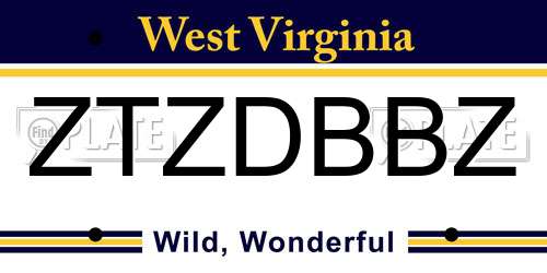 ZTZDBBZ West Virginia License Plate