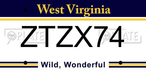 ZTZX74 West Virginia License Plate