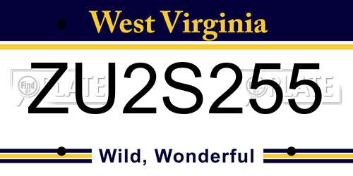 ZU2S255 West Virginia License Plate