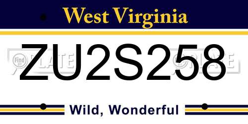 ZU2S258 West Virginia License Plate
