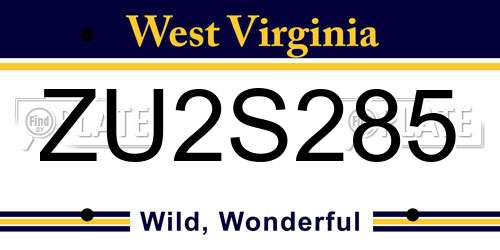 ZU2S285 West Virginia License Plate