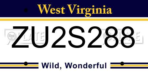 ZU2S288 West Virginia License Plate