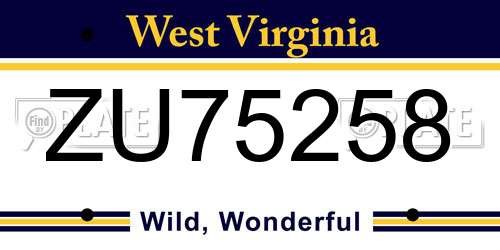 ZU75258 West Virginia License Plate