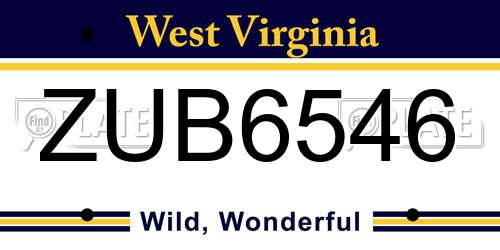 ZUB6546 West Virginia License Plate