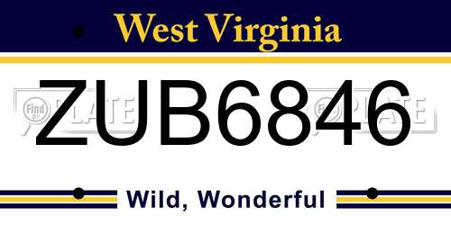 ZUB6846 West Virginia License Plate
