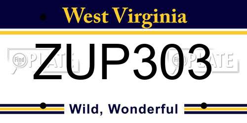 ZUP303 West Virginia License Plate