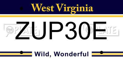 ZUP30E West Virginia License Plate