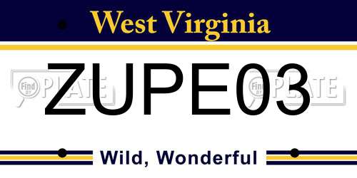 ZUPE03 West Virginia License Plate