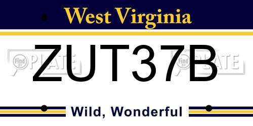 ZUT37B West Virginia License Plate