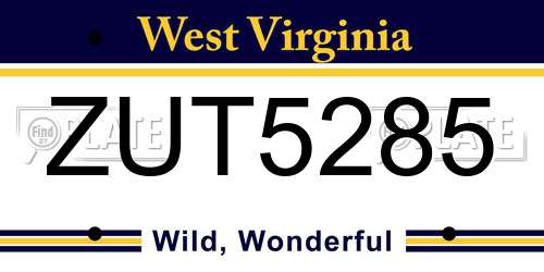 ZUT5285 West Virginia License Plate